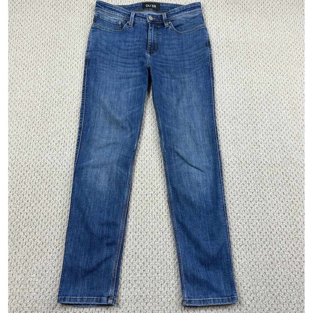 Duer Jeans Fits Mens 30x30 Blue L2X Straight Taper Whiskered Performance Denim
